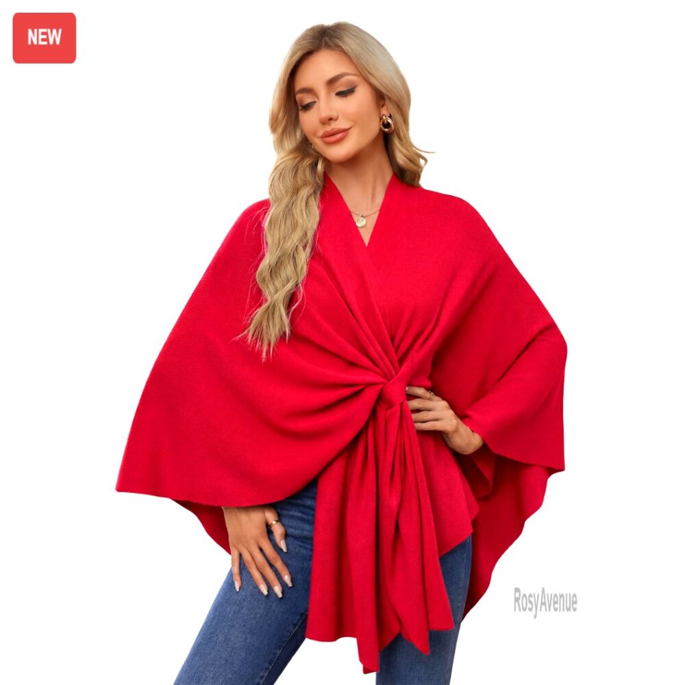 Elegant Shawl Wrap Soft Open Front Poncho Sweater For Spring Fall Winter